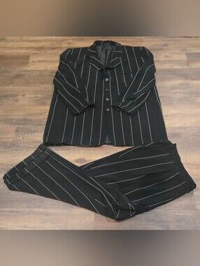 Vintage 80s Falone Men's Black Pinstripe Suit Two-Piece Set